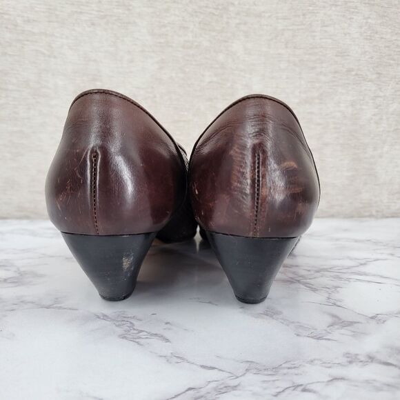 Paloma Vintage Italian Woven Leather Low Kitten Heel Pumps Brown - Picture 4 of 16